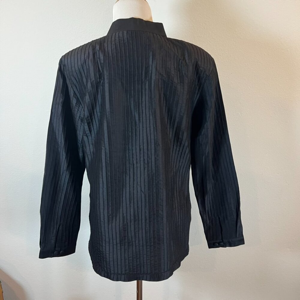 CHARLOTTE KELLOGG Palm Beach Tunic M Button 100% Silk Pin Tuck Black $250 - Picture 2 of 4